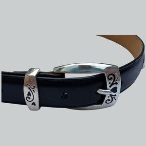 Brighton Women’s Leather Belt Golf Theme Black Silver Buckle Sz M/L 32 B30243